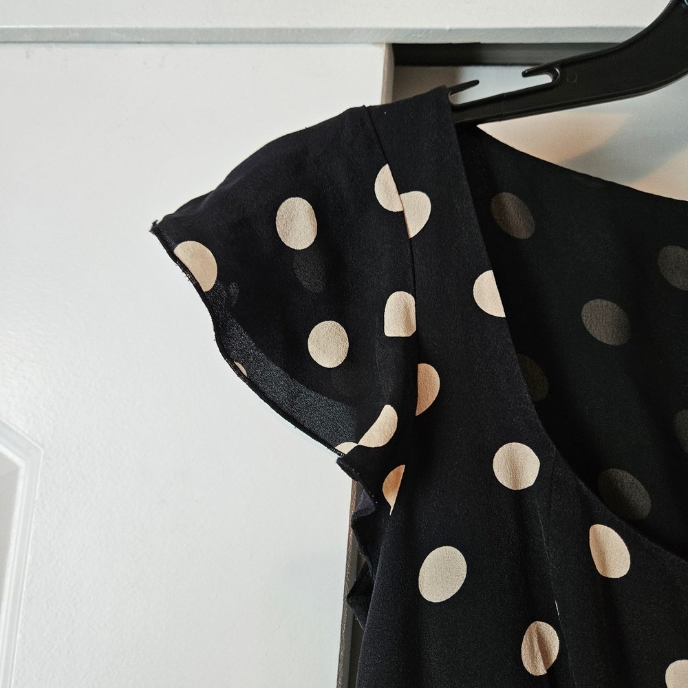 Silk Polka Dot Dress 4 Retro Black White Cap Sleeve Sheath‎ Babydoll Rockabilly - Picture 5 of 11